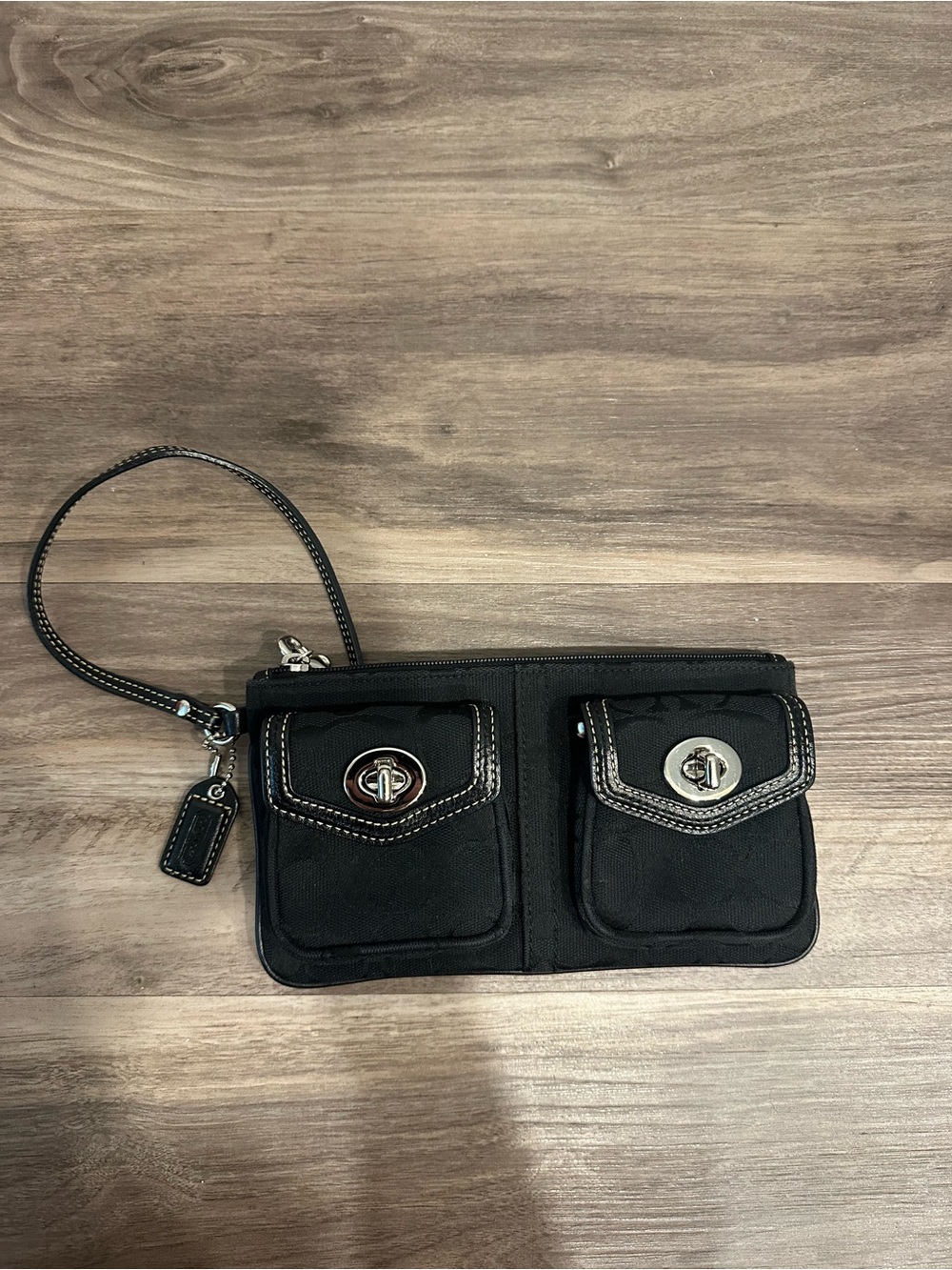 Coach Black Double-Pocket Wristlet Clutch